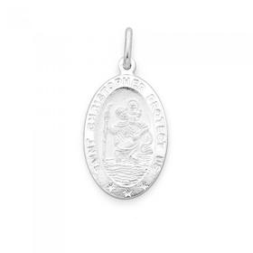 Sterling+Silver+22mm+Oval+St.+Christopher+Men%26%23039%3Bs+Medal