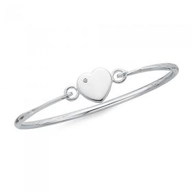 Silver-Cubic-Zirconia-Heart-Kids-Bangle on sale