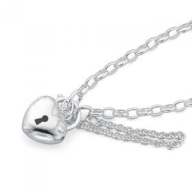 Sterling+Silver+14.5cm+Belcher+Padlock+Bracelet