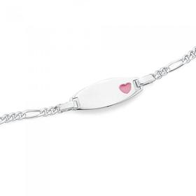 Sterling-Silver-175cm-Figaro-31-Heart-Enamel-Charm-Oval-Identity-Bracelet on sale