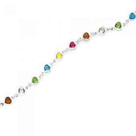 Sterling-Silver-17cm-Multi-Colour-Crystal-Heart-Bracelet on sale