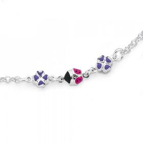 Silver-Lavender-Pink-Enamel-Ladybird-Bracelet on sale