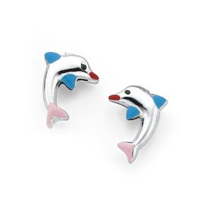 Silver-Enamel-Childrens-Dolphin-Earrings on sale