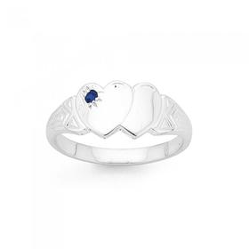 Silver-Blue-Cubic-Zirconia-Double-Heart-Signet-Ring on sale