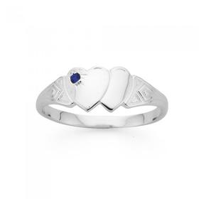 Silver-Double-Heart-Blue-Stone-Signet-Ring on sale