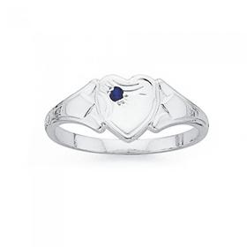 Sterling-Silver-Blue-Cubic-Zirconia-Heart-Signet-Ring on sale