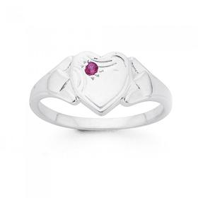 Silver-Created-Ruby-Heart-Signet-Ring-Size-G on sale