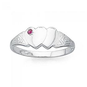 Sterling-Silver-Red-Cubic-Zirconia-Double-Heart-Signet-Ring on sale