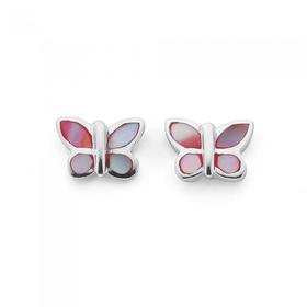 Silver-Pink-Enamel-Butterfly-Earrings on sale