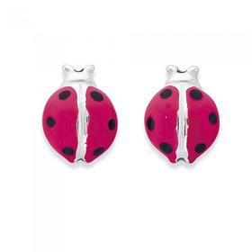 Silver-Pink-Enamel-Ladybird-Earrings on sale