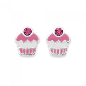 Silver-Pink-Enamel-Crystal-Cupcake-Studs on sale