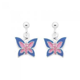 Silver-Pink-Blue-Butterfly-Drop-Earrings on sale