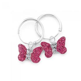 Silver-Pink-Crystal-Butterfly-Hoops on sale