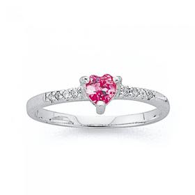 Silver-Tween-Pink-Cubic-Zirconia-Heart-Ring on sale