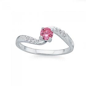 Sterling-Silver-Tween-Pink-Cubic-Zirconia-Twist-Ring on sale