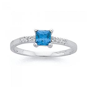 Sterling-Silver-Tween-Square-Blue-Cubic-Zirconia-Ring on sale