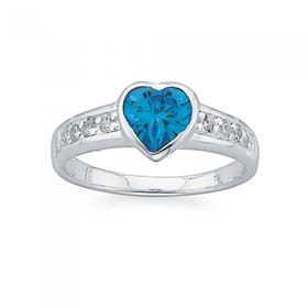 Sterling-Silver-Tween-Blue-Cubic-Zirconia-Heart-Ring on sale