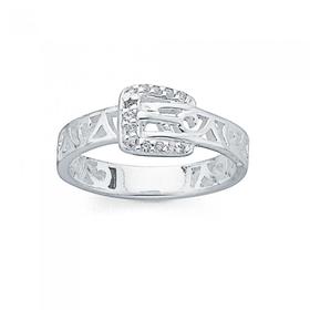 Sterling-Silver-Tween-Cubic-Zirconia-Buckle-Ring on sale