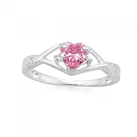 Sterling-Silver-Tween-Pink-Cubic-Zirconia-Heart-Ring on sale