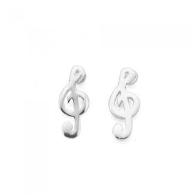 Silver-Treble-Clef-Stud-Earrings on sale