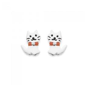 Silver-Enamel-Cat-Stud-Earrings on sale