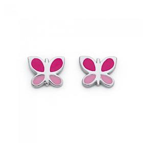 Sterling+Silver+Pink+Butterfly+Enamel+Earrings