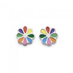 Silver-Multi-Colour-Enamel-Flower-Stud-Earrings on sale