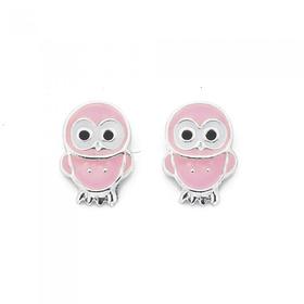 Silver-Pink-Enamel-Owl-Stud-Earrings on sale