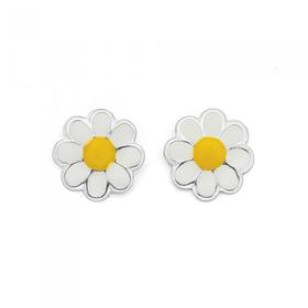 Silver-Enamel-Daisy-Stud-Earrings on sale