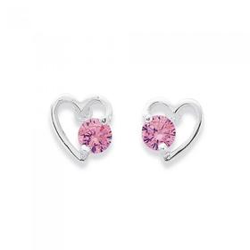 Sterling+Silver+Pink+Cubic+Zirconia+Heart+Studs