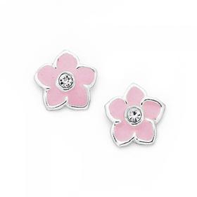 Silver-Enamel-Crystal-Flower-Studs on sale