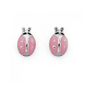 Sterling-Silver-Pink-Enamel-Ladybird-Earrings on sale