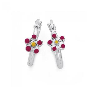 Silver-Pink-Yellow-Enamel-Flower-Hoops on sale