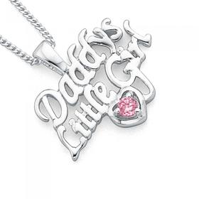 Silver-Pink-Cubic-Zirconia-Daddys-Little-Girl-Pendant on sale