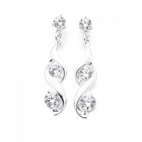 Silver-Three-Cubic-Zirconia-Twist-Drop-Earrings on sale