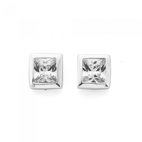 Silver-5mm-Square-Bezel-Cubic-Zirconia-Stud-Earrings on sale