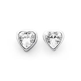 Silver-Cubic-Zirconia-Bezel-Heart-Studs on sale