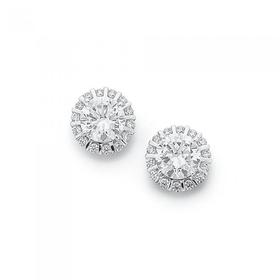 Silver-Fancy-Cubic-Zirconia-Cluster-Studs on sale