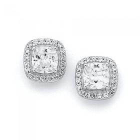 Sterling-Silver-Cubic-Zirconia-Cushion-Cluster-Earrings on sale