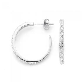 Sterling+Silver+Cubic+Zirconia+Hoops+18mm