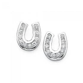 Sterling+Silver+Cubic+Zirconia+Horse+Shoe+Earrings