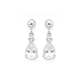 Silver+Pear+Cubic+Zirconia+%26+Cubic+Zirconia+Stud+Drop+Earrings