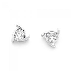 Silver-Cubic-Zirconia-Three-Side-Stud-Earrings on sale