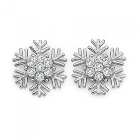 Sterling+Silver+Cubic+Zirconia+Snowflake+Earrings