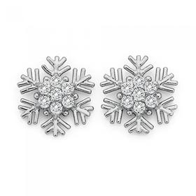 Sterling-Silver-Cubic-Zirconia-Snowflake-Earrings on sale