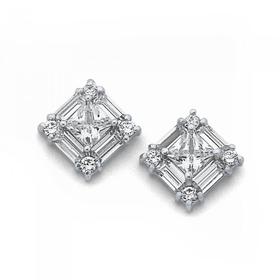 Silver+Square+Cubic+Zirconia+Earrings