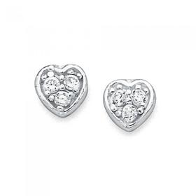 Sterling+Silver+Cubic+Zirconia+Heart+Studs