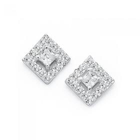 Sterling-Silver-Square-Fancy-Cubic-Zirconia-Studs on sale