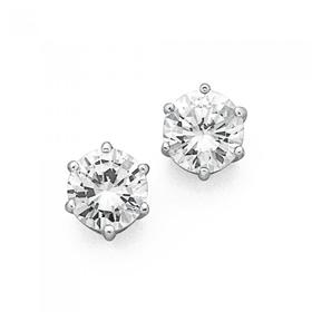 Sterling+Silver+7mm+Cubic+Zirconia+Studs