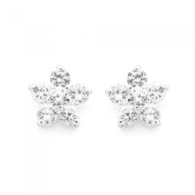 Silver-Cubic-Zirconia-Flower-Studs on sale